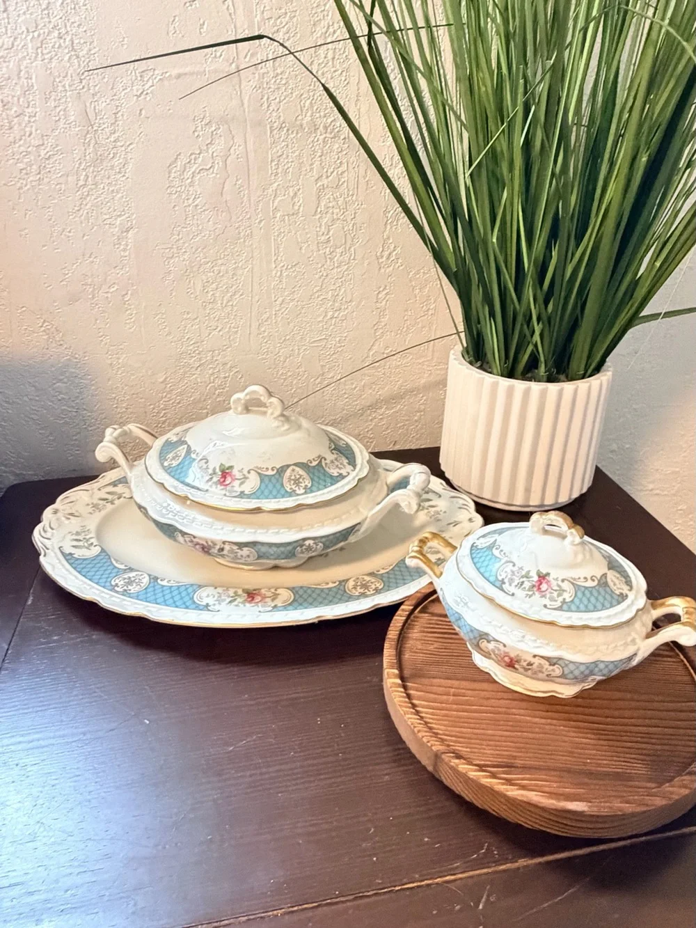 Vintage Royal Jackson / Myott Porcelain Serving Set - 3 Pieces (Blue Floral)